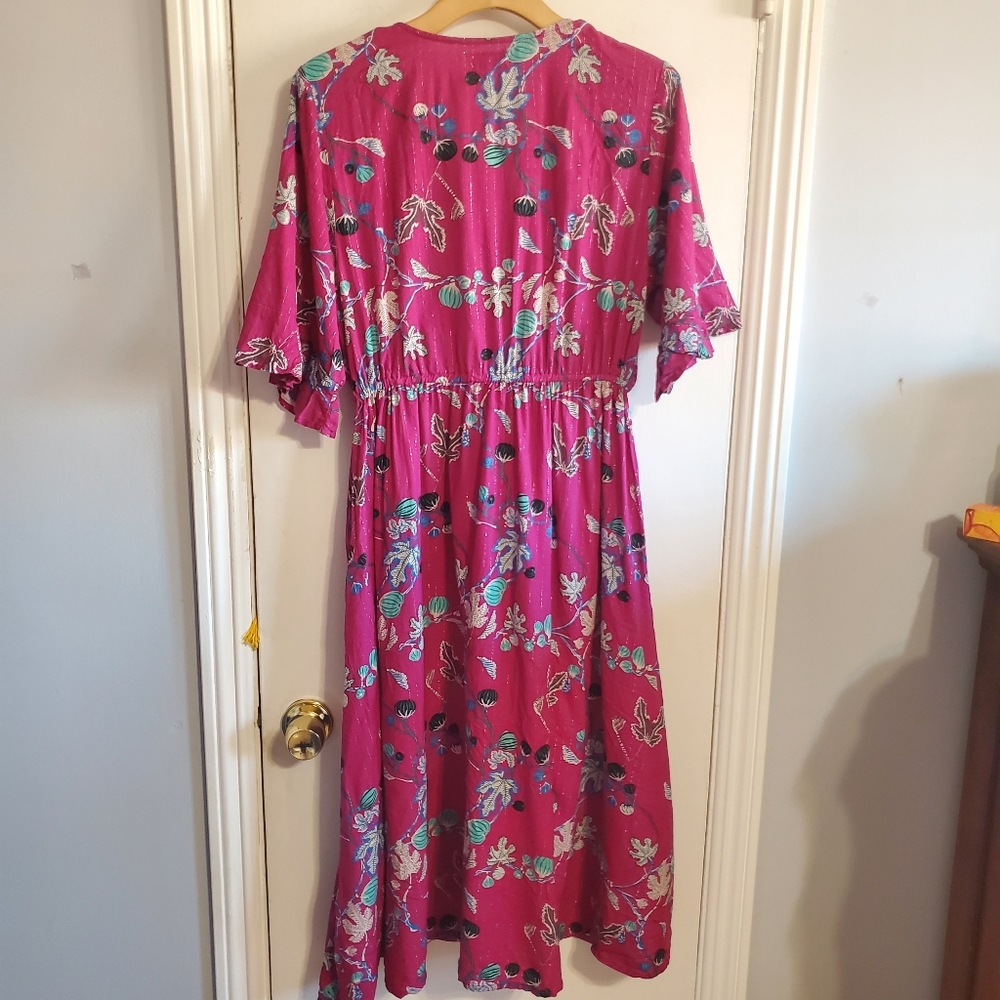 Anna Kay Ovida Floral Pink and metallic Midi Dress Size L Resort Boho Cocktail - Picture 6 of 11